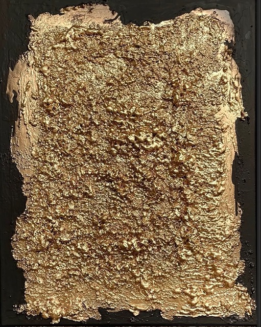 Detail van een origineel schilderij met goudkleurige textuur